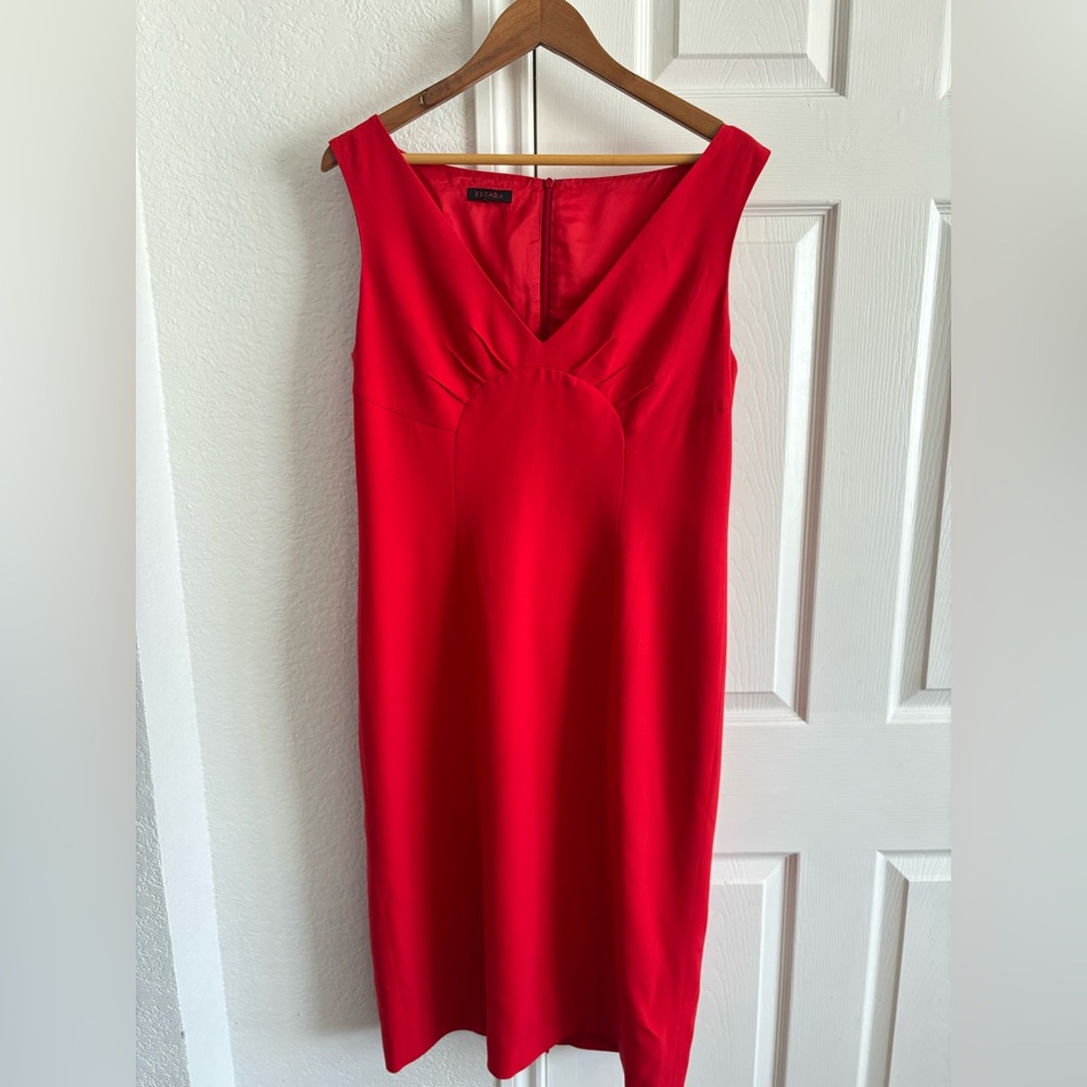 Escada Red Sheath Wool Blend Sleeveless Dress Size 12-14